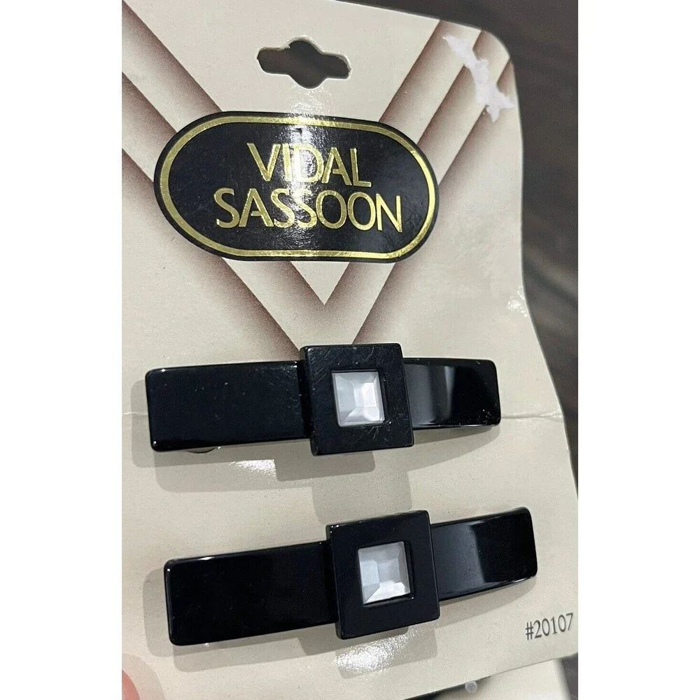 Vintage 1990s Barrettes Lot Vidal Sassoon Revlon Hair Clips Black Blue‎ NOS
